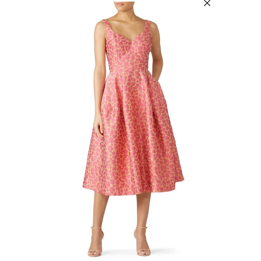 Jill Jill Stuart Pink Floral Jacquard Sweetheart Cocktail Midi Dress Size 0